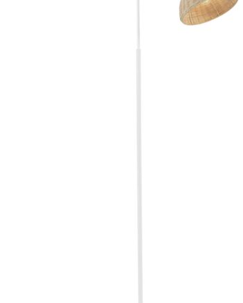 Gulvlampe Kave Home Damila   Rattan Naturfiber Håndvævet Med Mat Hvid Metalstruktur H165 Cm