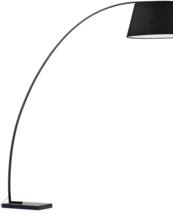 Gulvlampe Kave Home Juhe   Sort Pulverlakeret Stål   Marmorfod Med Bomuldsskærm  Moderne Nordisk Design