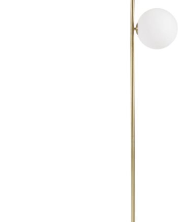 Gulvlampe Kave Home Lonela   Grøn Marmor Med Frostet Glaskugle Og Guldfinish H161 Cm