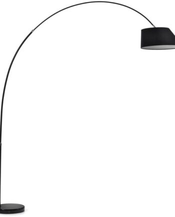 Gulvlampe Kave Home May  Moderne Nordisk Stil  Sort Stålarm   Marmorbase Med Bomuldsskærm  E27  H189 Cm