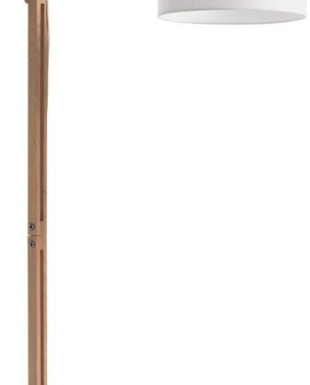 Gulvlampe Standerlampe Kave Home Riaz   Massivt Bøgetræ  Hvidt Pulverlakeret Stål Og Bomuldsskærm H186xb40xl82 Cm