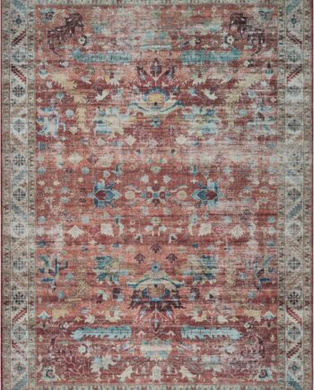 Gulvtæppe Loomery Vintage 200ã 290 Cm   Rød Med Orientalsk Mønster  Maskinvaskbart Chenille Polyester Tæppe  Skridsikker Bomuldsbagside