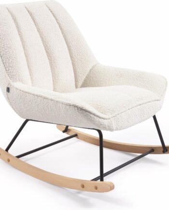 Gyngestol Kave Home Marlina Nordisk Moderne Rokkestol   Hvidt Stof Med Træ Og Metal H84xb74xl91 Cm