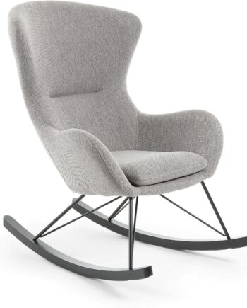 Gyngestol Kave Home Vania Polstret Grå Stof Med Sorte Stålben Og Egefiner Skøjter   Moderne Design