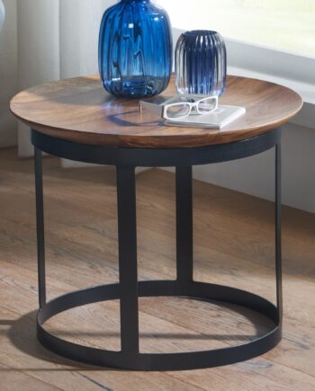 Håndlavet Sidebord   Massivt Sheeshamtræ   Metal  Japandi-look  52x52x44 Cm  Brun