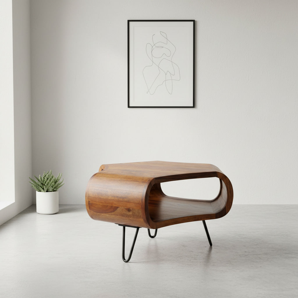 Håndlavet Sofabord Organiske Former Massivt Træ 55x38x55 Cm Brun