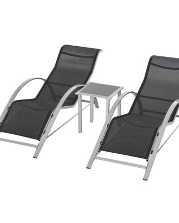 Have Liggestolesæt  Metalnet    Dele  Solseng Med Tebord  Havemøbelsæt Med   Liggestole    Sidebord  Havesiddegruppe Til Haven  Balkonen  59b   169d   66h Cm  Sort Sølv