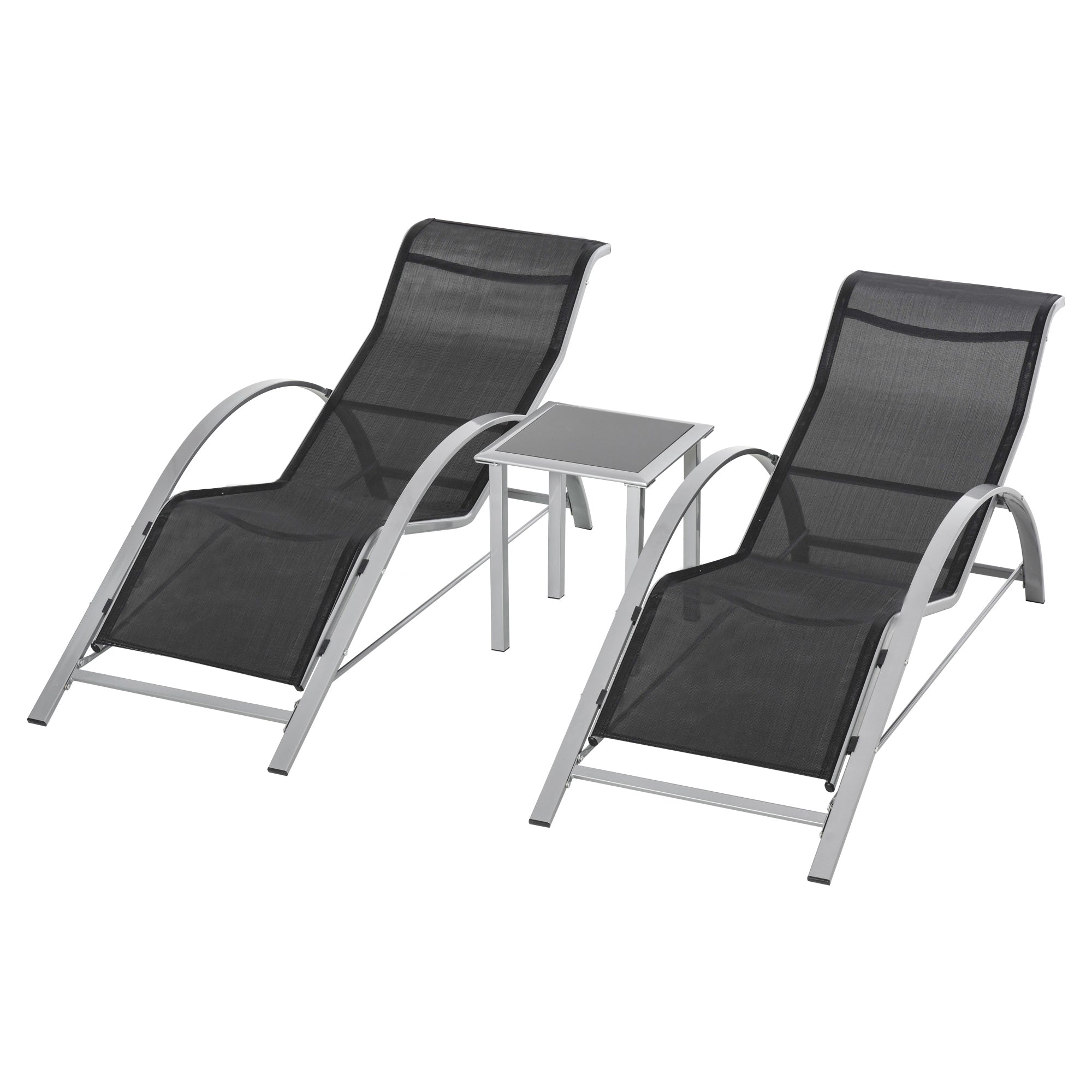 Have Liggestolesæt Metalnet Dele Solseng Med Tebord Havemøbelsæt Med Liggestole Sidebord Havesiddegruppe Til Haven Balkonen 59b 169d 66h Cm Sort Sølv