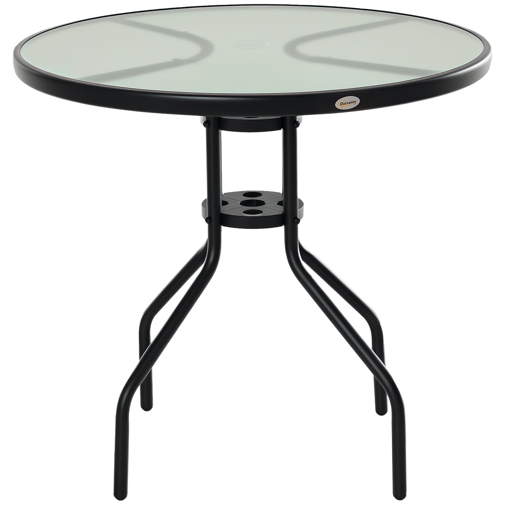 Havebord Balkonbord Havesidebord Bistrobord Havemøbler Med Parasolhul Hærdet Glas Metal Sort ø80 72 Cm