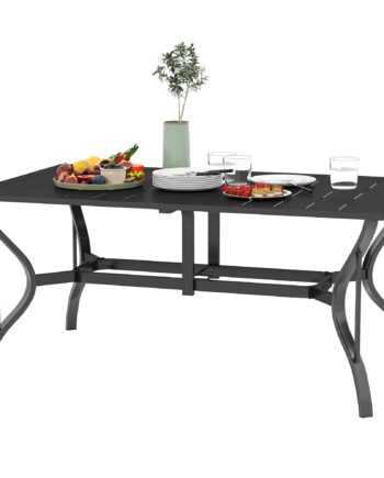 Havebord Stål 150x90 Cm Vejrbestandigt Balkonbord Med Parasolhul  Lameldesign Til   Personer Sort