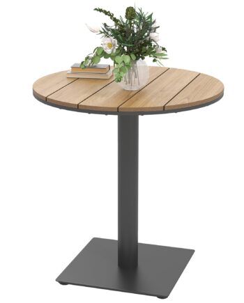 Havebord ø70 Cm  Vejrbestandigt Rundt Balkonbord Med Lameldesign  Stål ø70   74h Cm Naturtræ