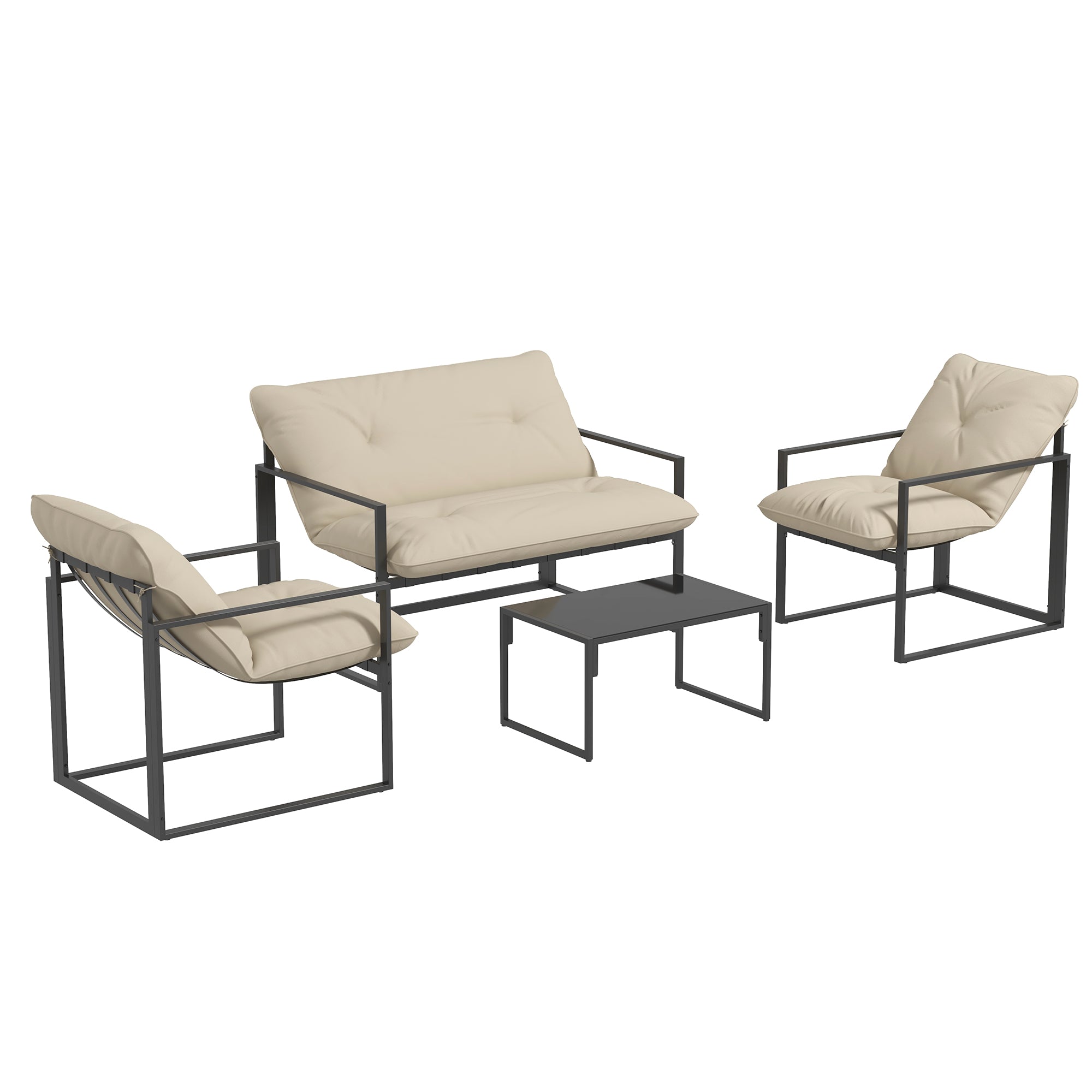 Havemøbelsæt Glasbord Lænestole Sofa Vejrbestandig 114 Cm 70 Cm 67 Cm Grå Og Beige