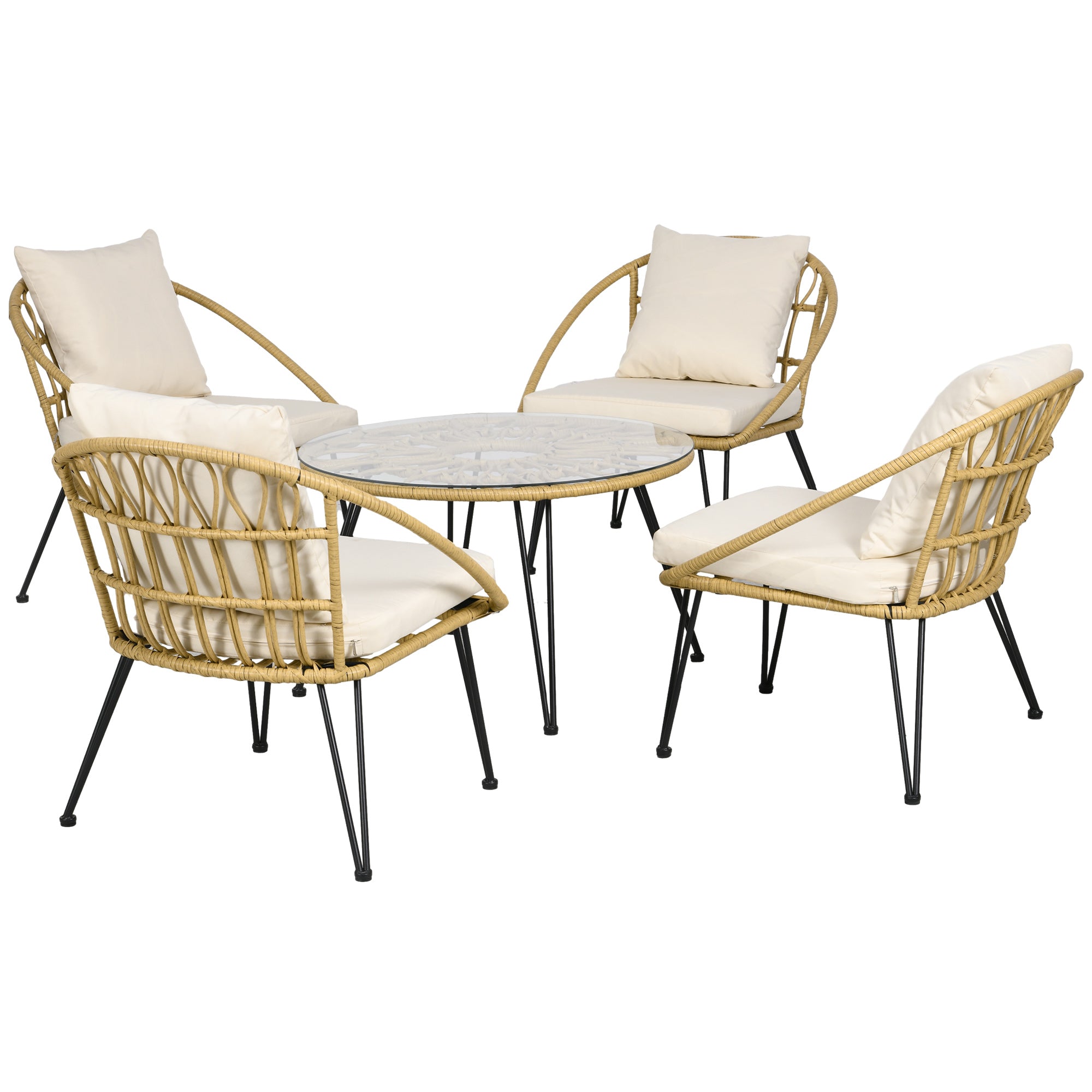 Havemøbelsæt Med Dele Bohemestil Spisebord Og Stole Hynder Polyrattan Beige Natur