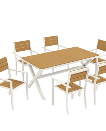Havemøbelsæt  Siddegruppe    Dele  Bord Med   Stabelbare Stole  Trælook  Aluminiumsstel  Teak