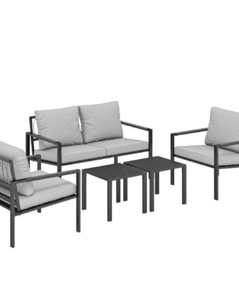 Havemøbelsæt Til   Personer  Vejrbestandigt Balkonmøbelsæt Med  -personers Sofa  Lænestol  Sædehynder Og Sidebord  Lysegrå