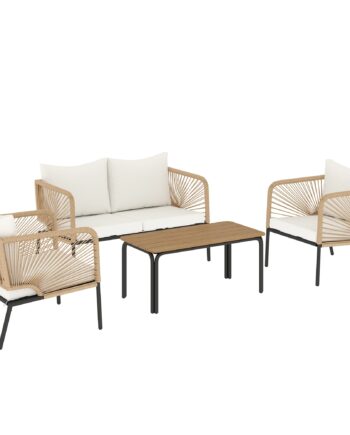 Havemøbelsæt  Vejrbestandigt  Til   Personer  Med  -personers Sofa    Lænestole  Wpc Lamelbord  Metal  Pe-rattan  Hvid