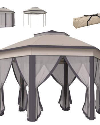 Havepavillon  Foldbar Pavillon          Pop-up Telt  Partytelt Inklusive Bæretaske    Sidepaneler  Dobbelt Tag  Sekskantet  Beige