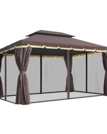 Havepavillon  Lysthus  390   290   280 Cm  Havetelt  Partytelt Med   Sidepaneler  Myggenet  Vejrbestandig  Aluminium  Polyester  Kaffe Sort