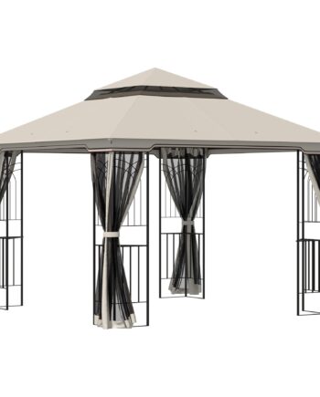 Havepavillon Med Dobbelttag  Pavillon  Havetelt  Partytelt Med   Sidevægge  Metal Polyester  Beige    99     99     74