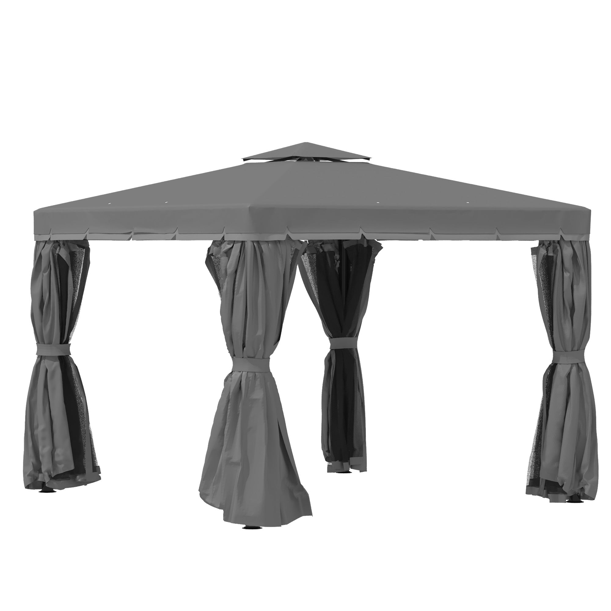 Havepavillon 96 96 Havetelt Med Dobbelttag Partytelt Festtelt Med Sidepaneler Myggenet Vejrbestandig Aluminium Polyester Mørkegrå
