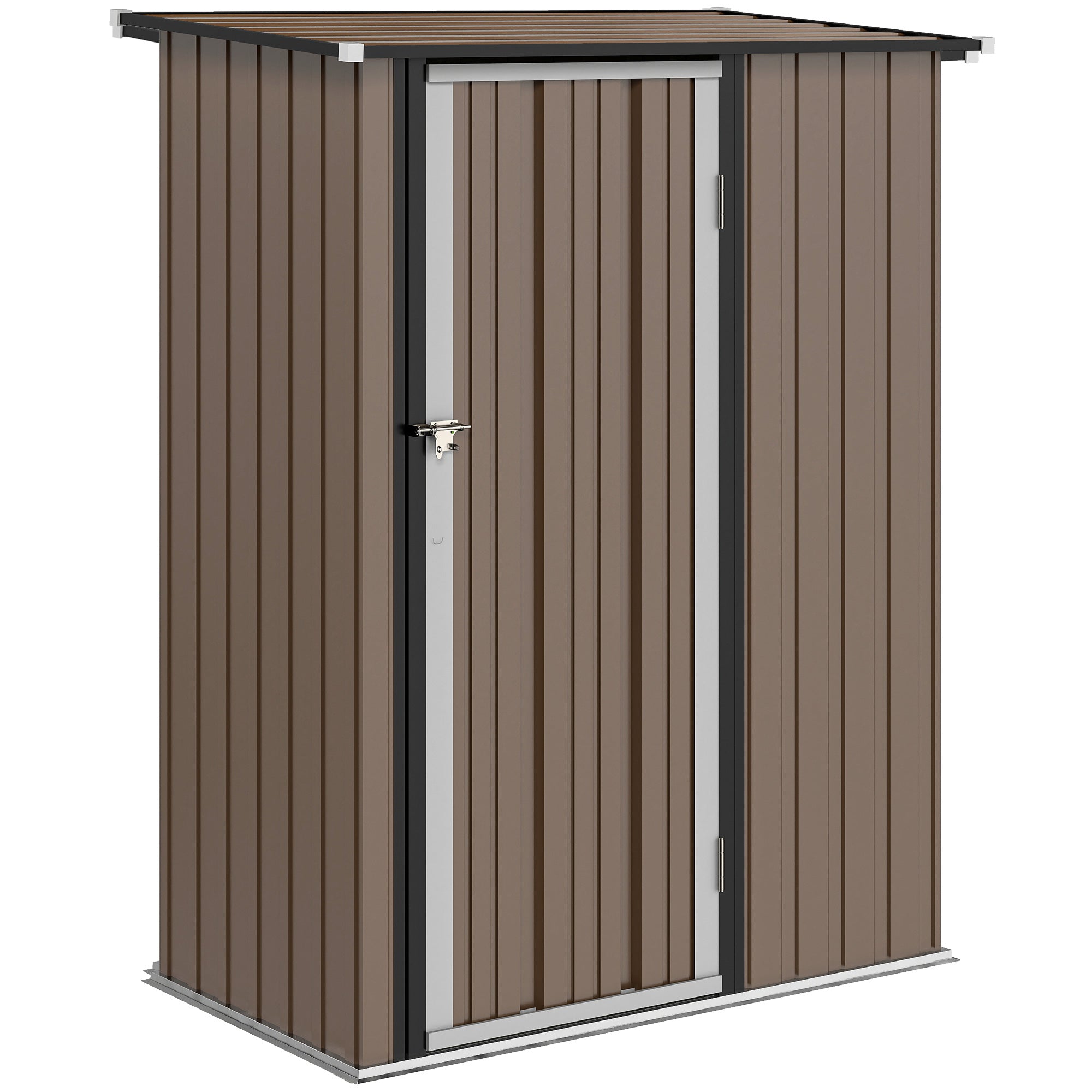 Haveskur 07 Mâ Med Skrånende Tag 142 86 189 Cm Redskabsskur Med Aflåselig Dør Havehus Stål Brun