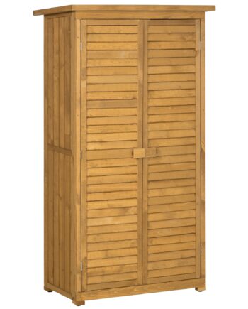 Haveskur Med Lameldøre    Hylder  Vejrbestandig  87 Cm   46   Cm   160 Cm  Fyrretræ  Brun