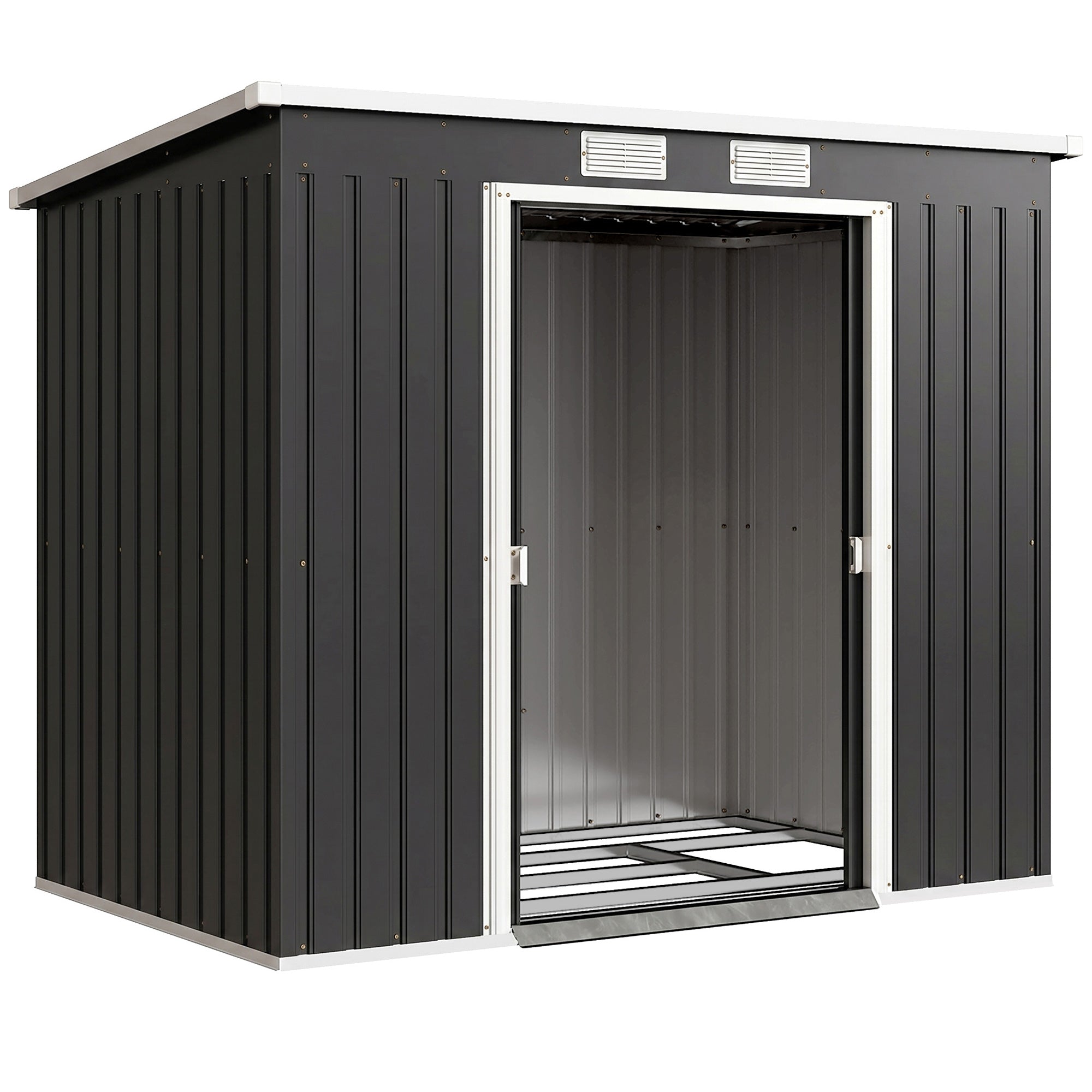 Haveskur Med Ventilationsvinduer Skydedøre Galvaniseret Stål 213 130 172 Cm Mørkegrå