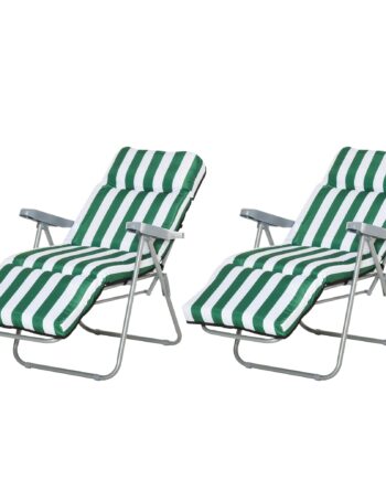 Havestole  Sæt Med    Foldbare Med Hynder  60   75   102 Cm  Stål  Grøn Og Hvid