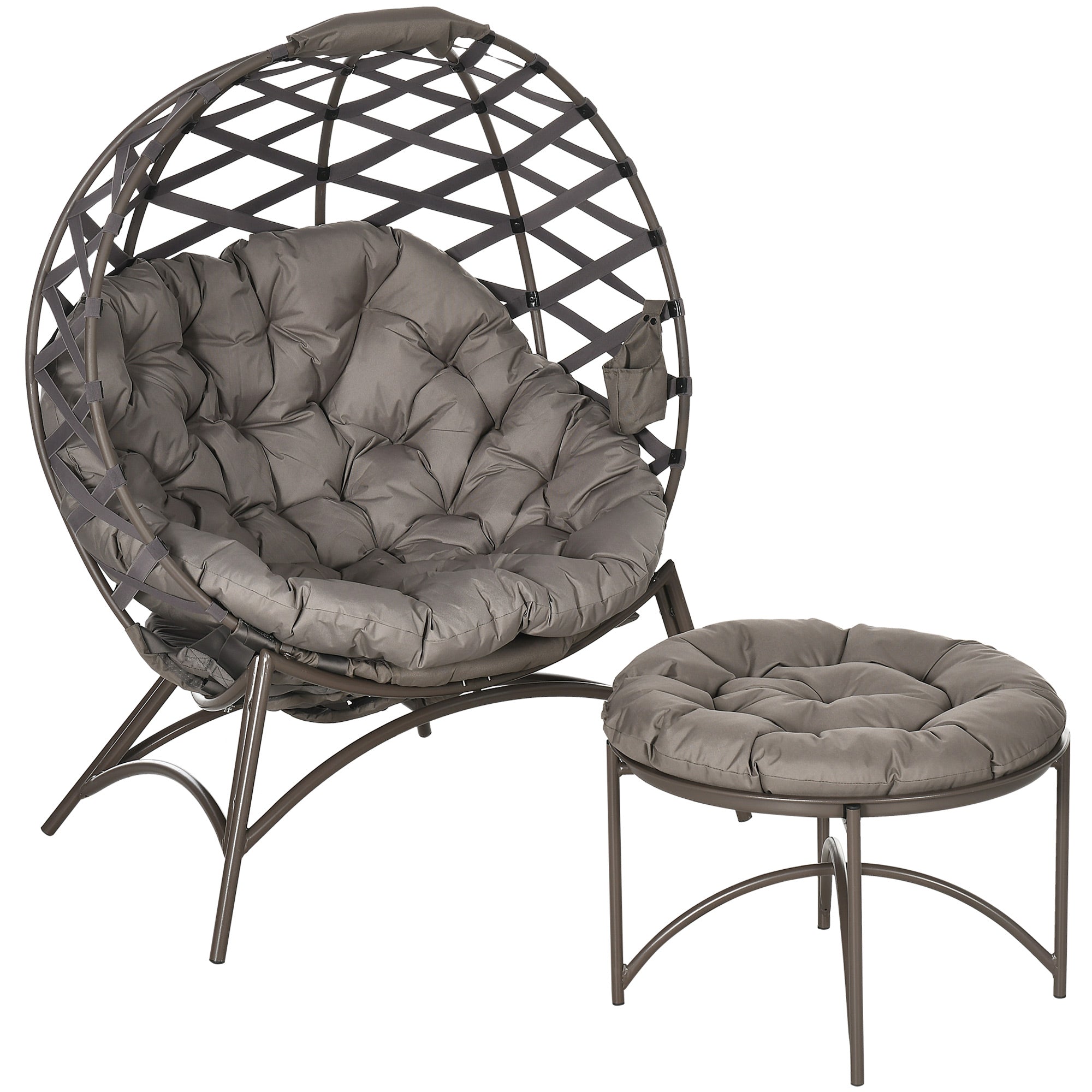 Havestolsæt Med Dele Skammel Sidebord Stor Sædehynde Stålstel Farve: Sand 118 75 142 Cm