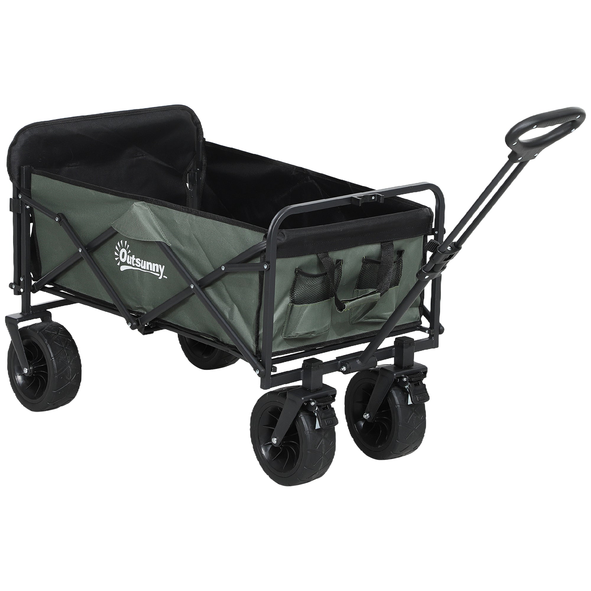 Havevogn 120 Kg Lasteevne Foldbar Transportvogn Med Aftagelig Presenning Håndtag Hjul 95 Liter Grøn