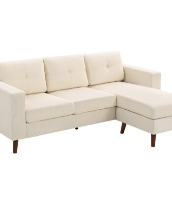 Hjørnesofa 192 Cm  -formet  -personers Sofa Med Vendbar Chaiselong  Corduroy-look  Til Små Rum  Cremehvid