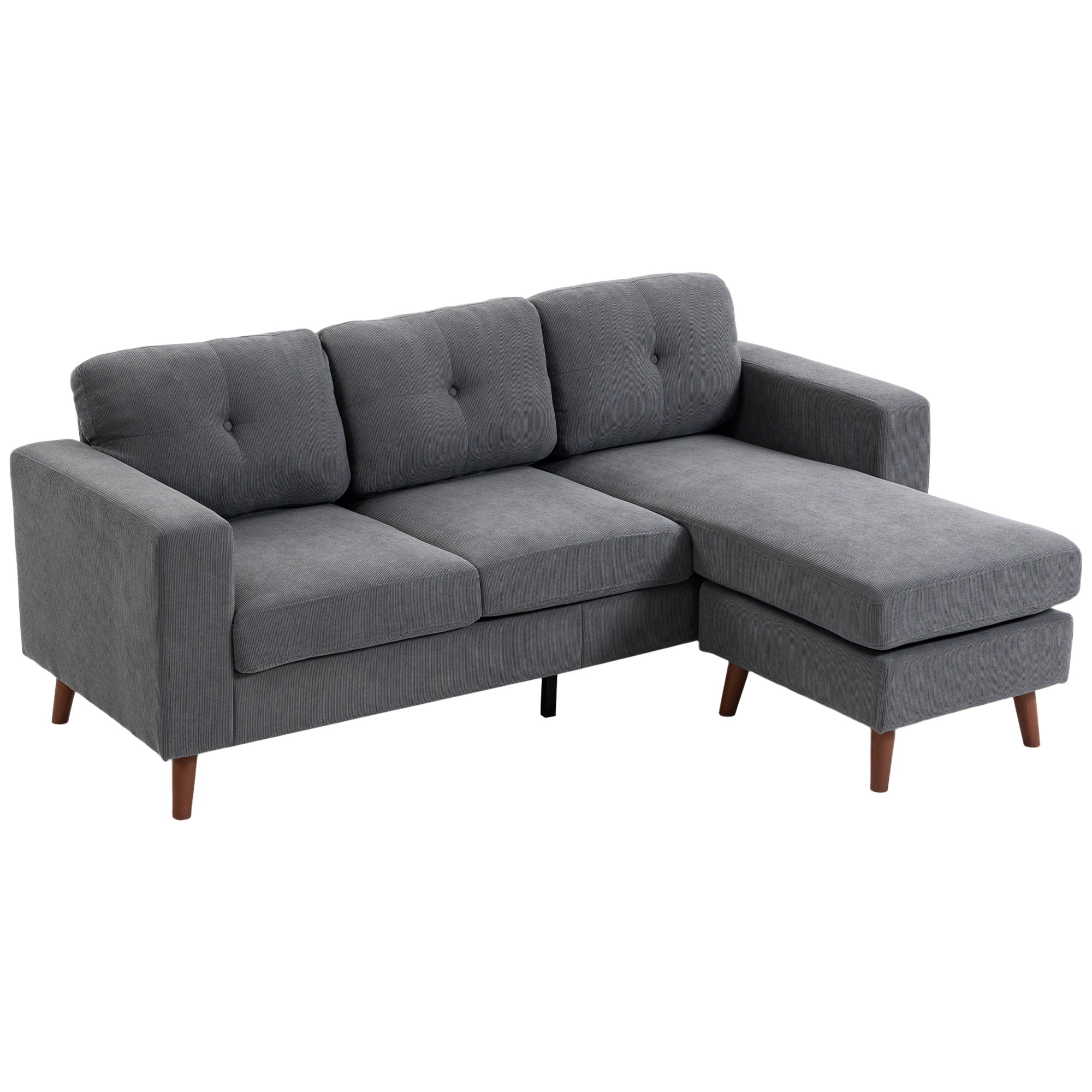 Hjørnesofa 192 Cm -formet -personers Sofa Med Vendbar Chaiselong Corduroy-look Til Små Rum Mørkegrå