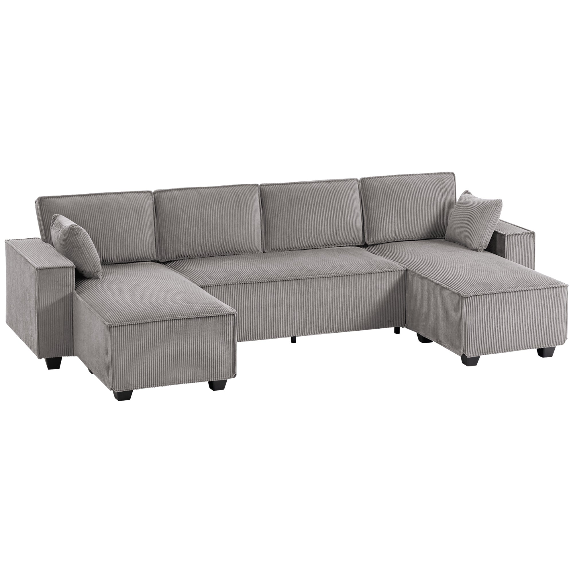 Hjørnesofa Med Dobbelt Chaiselong -formet Sofa Corduroystof Med Bredt Og Dybt Sæde Hynder Med Fjederkerne Lysegrå