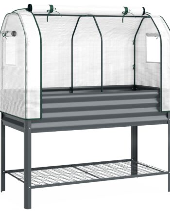 Højbed Med Metalramme  Plantekasse Med Opbevaringsrum Til Drivhus  120   55   140 Cm