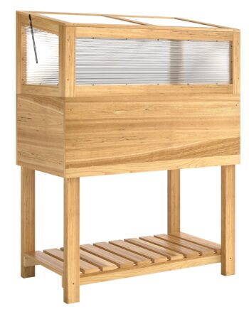Højbed Med Træramme  Hævet Plantekasse Med Hængslet Låg  Hylde  Fiberdug  Ergonomisk Design