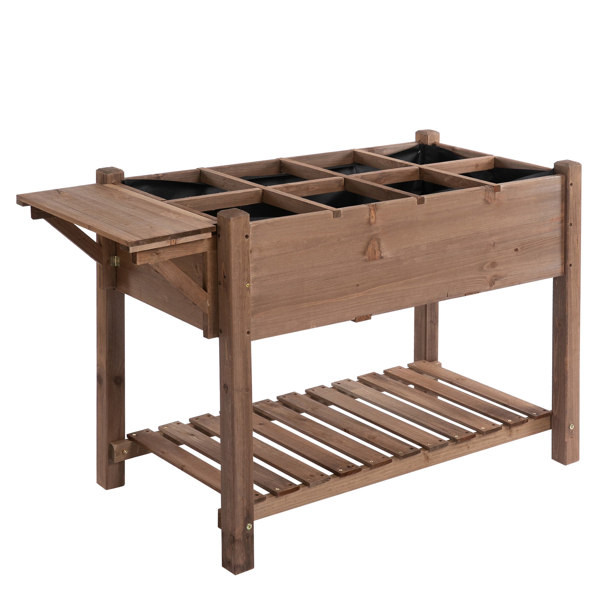 Højbedspotte Med Delte Gitre Foldbar Hylde Blomsterkasse Urtepotte Urtebed Massivt Træ Brun 123 54 80 Cm