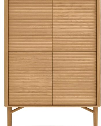 Højskab Highboard Kave Home Lenon   Massivt Træ Og Egefinér Med   Døre Og Push-åbning Nordisk Design