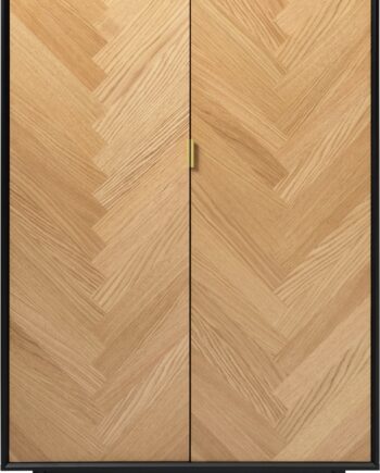 Højskab Nordique Design Calvi Natur Egetræ Sildebensmønster Med Sort Metalben B40xd75xh160 Cm