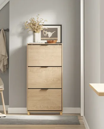Højt Skoskab   Trælook   Smalt Design Med Plads Til 12 Par Sko
