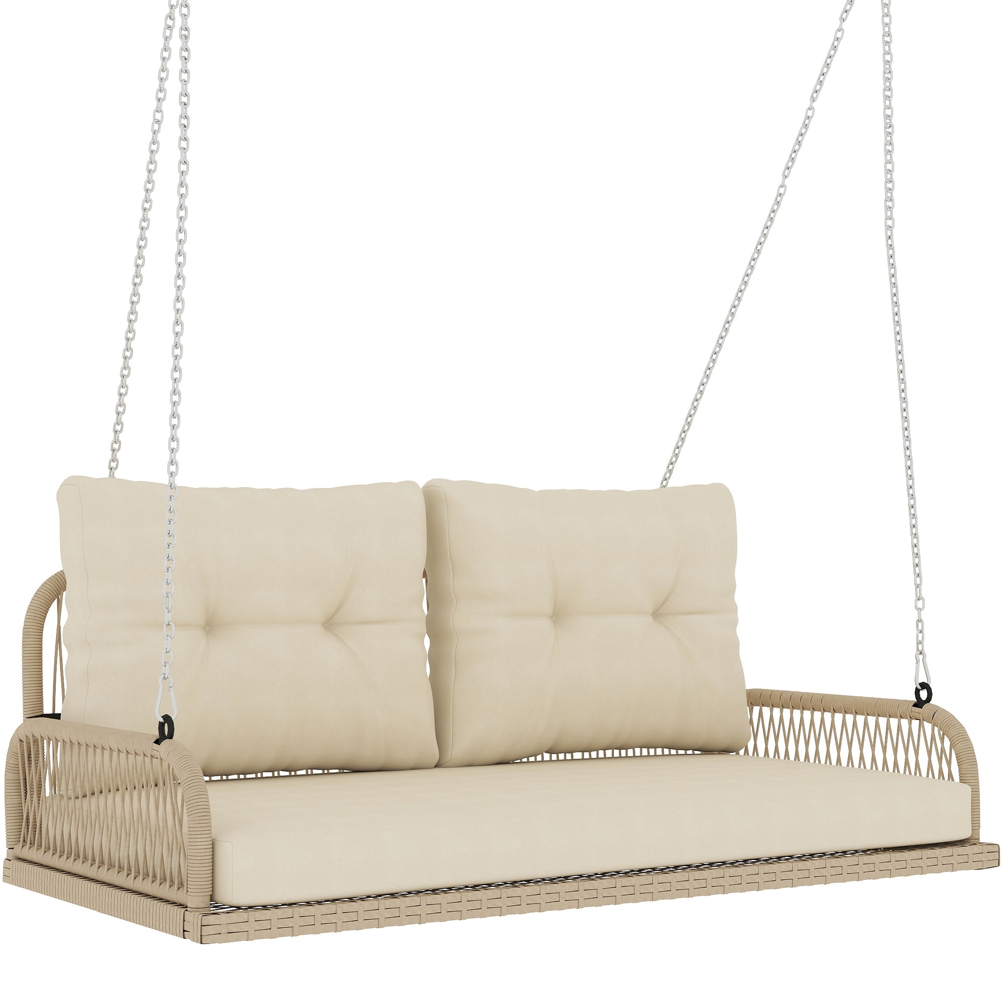 Hollywood Gynge -personers Rattan Havegynge Med Hynder Og Kæder Op Til 240 Kg 115 66 44 Cm Beige