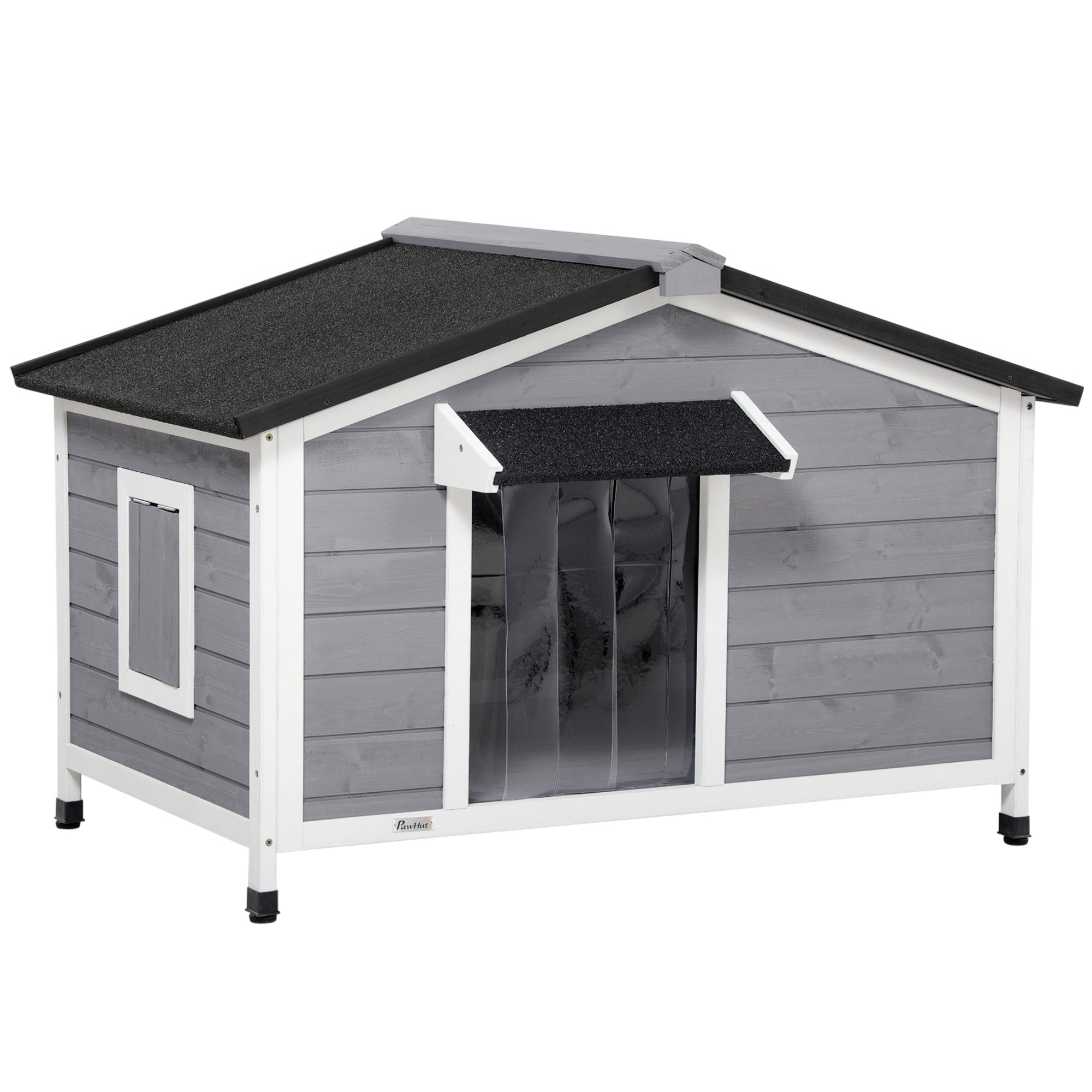 Hundehus Massivt Træ Vejrbestandigt Asfalttag Aftageligt Gulv 109 Cm 79 Cm 72 Cm Grå Hvid