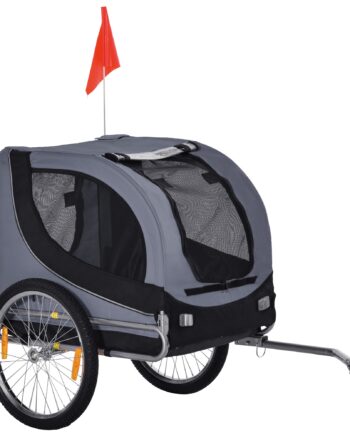 Hundetrailer  Cykeltrailer Op Til 20 Kg  Foldbar Med Universalkobling  Reflekser  Flag  Opbevaringsbar  Stål Polyester  Grå Sort  130   73   90 Cm