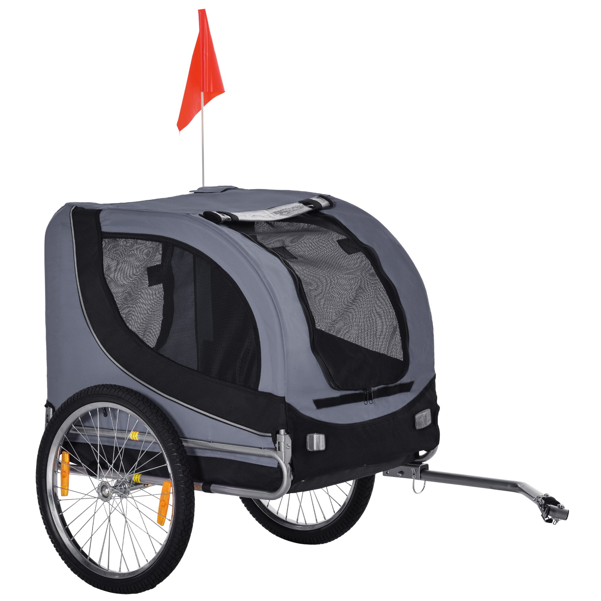 Hundetrailer Cykeltrailer Op Til 20 Kg Foldbar Med Universalkobling Reflekser Flag Opbevaringsbar Stål Polyester Grå Sort 130 73 90 Cm