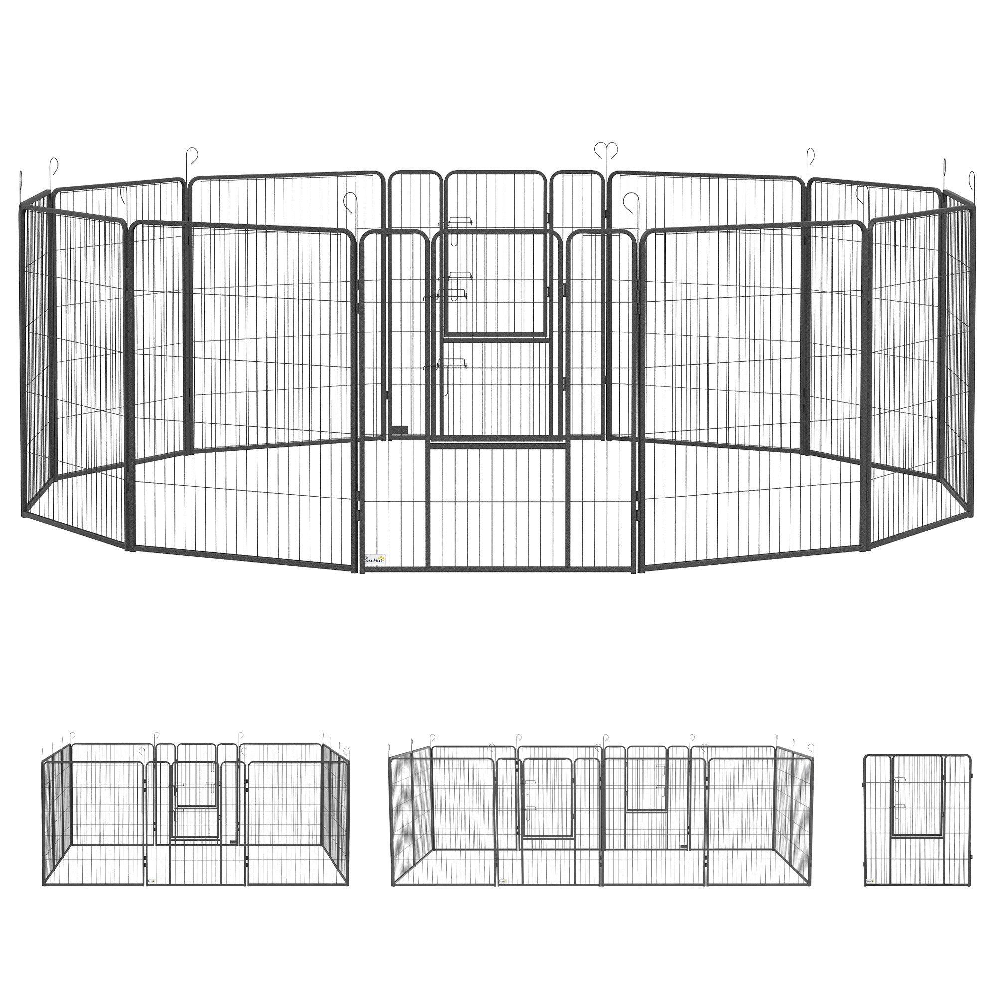 Hvalpegård Sæt Med 12 Dele Foldbar Hvalpegård Med Døre 12 Stålnetpaneler Hver 80x100 Cm Grå