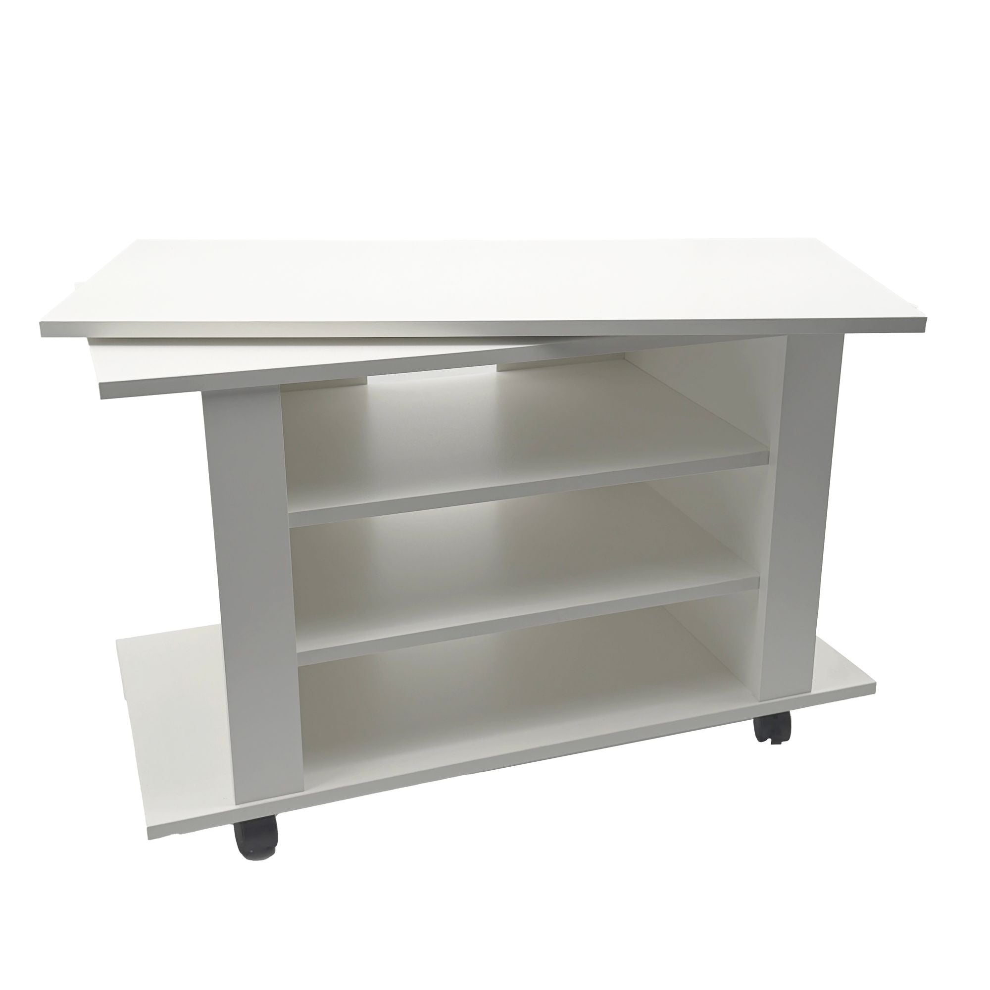 Hvidt Tv Lowboard 78 Cm Hifi-bænk Med Drejelig Topplade Tv-bord På Hjul