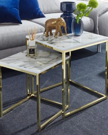 Indskudsborde   Hvid Marmor Look   Metal Guld