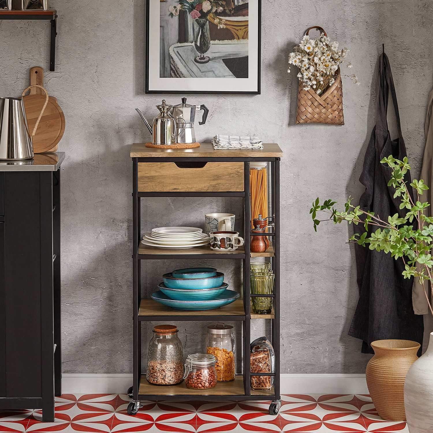 Industrial Vintage-stil Serveringsvogn Barvogn Køkkenvogn Brun