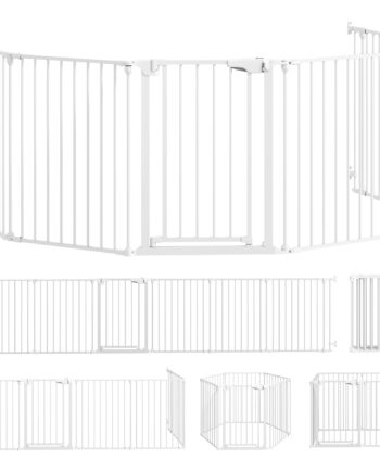 Kæledyrshegn   -panels Barriere Med Dør  Foldbar  Til Små Og Mellemstore Hunde  Plastik  Kulstofstål  Hvid