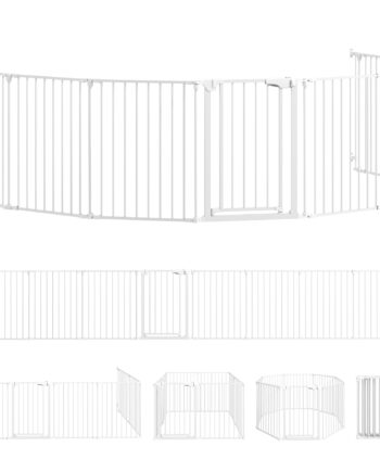 Kæledyrshegn   -panels Barriere Med Dør  Foldbar  Til Små Og Mellemstore Hunde  Plastik  Kulstofstål  Hvid