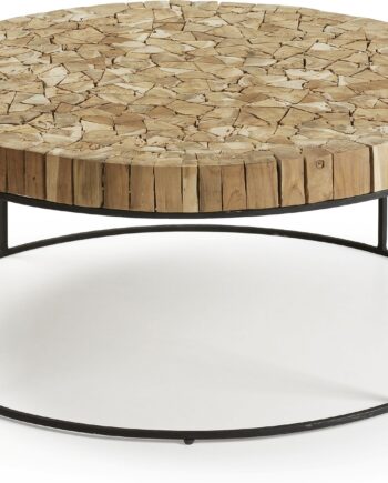 Kaffebord Kave Home Solo   Massivt Genanvendt Teaktræ Sofabord  80x80x35 Cm Rustik Kolonial  Sort Pulverlakeret Stål
